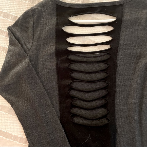 Gray Shirt with Black Cut Out Back, Large - Picture 3 of 4